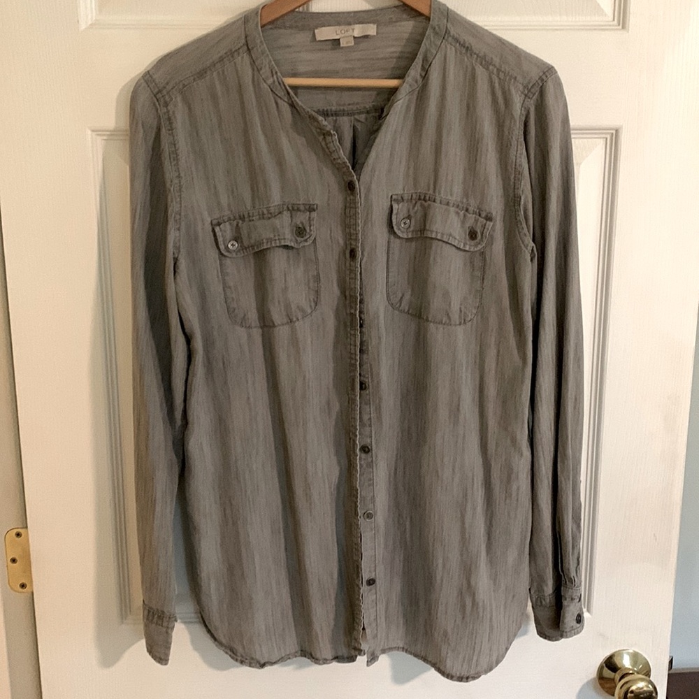 Gray linen button down
